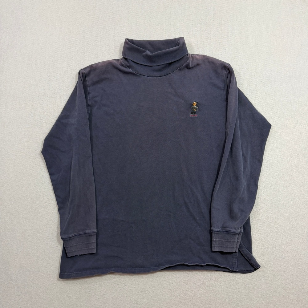 Vintage Polo Ralph Lauren Turtleneck XL Navy Blue Polo Bear Long Sleeve Faded
